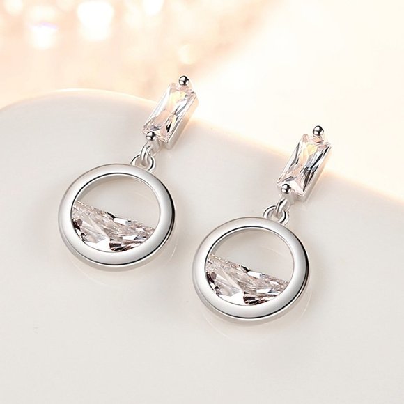 925 Sterling Silver Diamond Waterdrop Earrings M - Picture 4 of 6